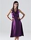 cheap Bridesmaid Dresses-A-Line / Princess V Neck / Halter Neck Tea Length Stretch Satin Bridesmaid Dress with Criss Cross by