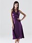 cheap Bridesmaid Dresses-A-Line / Princess V Neck / Halter Neck Tea Length Stretch Satin Bridesmaid Dress with Criss Cross by