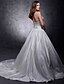 Χαμηλού Κόστους Νυφικά Φορέματα-Φορεματα για γαμο Στράπλες Αμάνικο Μακριά ουρά Σατέν Νυφικά φορέματα Με Ζώνη / Κορδέλα Κουμπί 2024