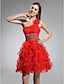 cheap Special Occasion Dresses-Ball Gown Classic &amp; Timeless Dress Holiday Short / Mini Sleeveless One Shoulder Organza with Beading Cascading Ruffles 2022 / Cocktail Party