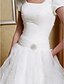 cheap Wedding Dresses-Wedding Dresses Ball Gown Scoop Neck Short Sleeve Floor Length Satin Bridal Gowns With Sash / Ribbon Crystals 2024