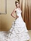 billiga Brudklänningar-Prinsessa A-linje Bröllopsklänningar Halterneck V-hals Kapellsläp Taft Ärmlös med 2020
