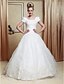 cheap Wedding Dresses-Wedding Dresses Ball Gown Scoop Neck Short Sleeve Floor Length Satin Bridal Gowns With Sash / Ribbon Crystals 2024