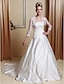 cheap Wedding Dresses-Hall Wedding Dresses A-Line Scalloped-Edge Long Sleeve Court Train Satin Bridal Gowns With Beading Appliques 2024