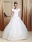 cheap Wedding Dresses-Wedding Dresses Ball Gown Scoop Neck Short Sleeve Floor Length Satin Bridal Gowns With Sash / Ribbon Crystals 2024