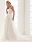 cheap Wedding Dresses-A-Line Wedding Dresses Strapless Sweep / Brush Train Tulle Sleeveless with Bowknot Sash / Ribbon Criss-Cross 2022