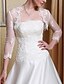 Χαμηλού Κόστους Νυφικά Φορέματα-Αίθουσα Φορεματα για γαμο Γραμμή Α Κροσσωτό Μακρυμάνικο Ουρά μέτριου μήκους Σατέν Νυφικά φορέματα Με Χάντρες Διακοσμητικά Επιράμματα 2024