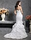 cheap The Wedding Store-Mermaid / Trumpet Wedding Dresses Sweetheart Neckline Court Train Taffeta Strapless Romantic Plus Size with Pick Up Skirt Button Side-Draped 2022