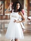 cheap Wedding Dresses-A-Line Wedding Dresses Scoop Neck Knee Length Satin Tulle Regular Straps Little White Dress with Sash / Ribbon Beading 2020
