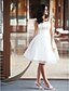 cheap Wedding Dresses-A-Line Wedding Dresses Scoop Neck Knee Length Satin Tulle Regular Straps Little White Dress with Sash / Ribbon Beading 2020