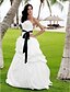 cheap Wedding Dresses-Ball Gown Wedding Dresses One Shoulder Floor Length Satin Taffeta Regular Straps Country Beach Plus Size with Pick Up Skirt Sash / Ribbon Flower 2020