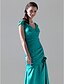 cheap Bridesmaid Dresses-Mermaid / Trumpet Bridesmaid Dress V Neck Short Sleeve Floral Floor Length Satin with Ruched / Side Draping / Flower 2022