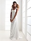 Χαμηλού Κόστους Νυφικά Φορέματα-Ίσια Γραμμή Φορεματα για γαμο Λαιμός σέσουλα Ουρά Σαρμέζ Δαντέλα χάντρες Ιμάντες Απλό Εξώπλατο με Διακοσμητικά Επιράμματα 2022