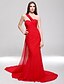 cheap Evening Dresses-Mermaid / Trumpet Celebrity Style Dress Formal Evening Military Ball Sweep / Brush Train Sleeveless One Shoulder Chiffon with Side Draping 2024