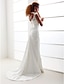 cheap Wedding Dresses-Sheath / Column Wedding Dresses Scoop Neck Sweep / Brush Train Charmeuse Beaded Lace Cap Sleeve Simple Backless with Appliques 2022