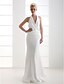 Недорогие Свадебные платья-Sheath / Column Wedding Dresses V Neck Floor Length Stretch Satin Regular Straps Casual Plus Size with Side-Draped 2020