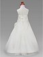 cheap Flower Girl Dresses-A-Line Floor Length Flower Girl Dress First Communion Cute Prom Dress Satin with Appliques Fit 3-16 Years