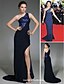 cheap Evening Dresses-Sheath / Column Celebrity Style Dress Formal Evening Sweep / Brush Train Sleeveless One Shoulder Chiffon with Beading Split Front 2022