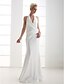 cheap Wedding Dresses-Sheath / Column Wedding Dresses V Neck Floor Length Stretch Satin Regular Straps Casual Plus Size with Side-Draped 2020
