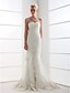 cheap Wedding Dresses-Hall Wedding Dresses Mermaid / Trumpet Sweetheart Strapless Sweep / Brush Train Lace Over Tulle Bridal Gowns With Beading Appliques 2024