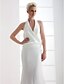 זול שמלות כלה-מעטפת \ עמוד שמלות חתונה צווארון V עד הריצפה סאטן נמתח רצועות רגילות יום יומי מידות גדולות עם בד נשפך בצד 2020