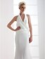 Недорогие Свадебные платья-Sheath / Column Wedding Dresses V Neck Floor Length Stretch Satin Regular Straps Casual Plus Size with Side-Draped 2020