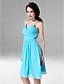 cheap Bridesmaid Dresses-Sheath / Column V Neck Spaghetti Straps Knee Length Chiffon Bridesmaid Dress with Draping Pleats Criss Cross by LAN TING BRIDE®