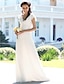 Χαμηλού Κόστους Νυφικά Φορέματα-Τρομπέτα / Γοργόνα Λαιμόκοψη V Μακρύ Σιφόν Κοντομάνικο Επίσημα Μικρά Άσπρα Φορέματα Φορεματα για γαμο με Πιασίματα 2020