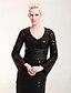 Χαμηλού Κόστους Βραδινά Φορέματα-Ίσια Γραμμή Κομψό Φανταχτερό Επίσημο Βραδινό Μαύρο γκαλά Φόρεμα Λαιμός σέσουλα Μακρυμάνικο Μακρύ Με πούλιες με Ζώνη / Κορδέλα Πούλιες 2021