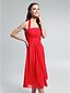 cheap Bridesmaid Dresses-A-Line Halter Neck Knee Length Chiffon Bridesmaid Dress with Draping by LAN TING BRIDE® / Open Back