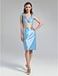 cheap Bridesmaid Dresses-Sheath / Column V Neck Knee Length Taffeta Bridesmaid Dress with Sash / Ribbon / Ruched / Draping