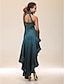 cheap Special Occasion Dresses-Sheath / Column Celebrity Style High Low See Through Cocktail Party Formal Evening Dress Halter Neck High Neck Sleeveless Asymmetrical Floor Length Stretch Satin Satin Chiffon with Appliques Bandage