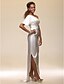 cheap Evening Dresses-Sheath / Column Celebrity Style Dress Formal Evening Floor Length Short Sleeve One Shoulder Stretch Satin with Side Draping Split Front 2022