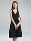 cheap Bridesmaid Dresses-A-Line Bridesmaid Dress V Neck Sleeveless Little Black Dress Knee Length Chiffon with Ruffles / Side Draping / Flower 2022