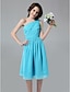 cheap Bridesmaid Dresses-A-Line One Shoulder Knee Length Chiffon Bridesmaid Dress with Side Draping / Ruched / Pleats by LAN TING BRIDE®