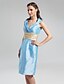 cheap Bridesmaid Dresses-Sheath / Column V Neck Knee Length Taffeta Bridesmaid Dress with Sash / Ribbon / Ruched / Draping