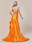 cheap Evening Dresses-Mermaid / Trumpet Celebrity Style Inspired by Oscar Formal Evening Dress Plunging Neck Sleeveless Court Train Taffeta with Ruffles Side Draping 2020
