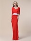 cheap Special Occasion Dresses-Sheath / Column Celebrity Style Elegant All Celebrity Styles Formal Evening Military Ball Dress V Neck Half Sleeve Floor Length Chiffon with Sash / Ribbon Side Draping 2022