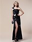 cheap Evening Dresses-Sheath / Column Furcal Formal Evening Military Ball Dress One Shoulder Sleeveless Floor Length Stretch Satin with Ruched Ruffles Split Front 2020