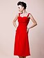 cheap Mother of the Bride Dresses-A-Line Sweetheart Neckline / Straps Tea Length Chiffon Mother of the Bride Dress with Side Draping / Ruched by LAN TING BRIDE®