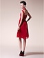זול שמלות לאם הכלה-גזרת A שמלה לאם הכלה  גב פתוח רצועות באורך  הברך שיפון ללא שרוולים עם קפלים אסוף 2020