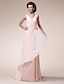 cheap Mother of the Bride Dresses-A-Line Mother of the Bride Dress Floral V Neck Sweep / Brush Train Chiffon Sleeveless with Criss Cross Beading Ruffles 2023