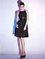 cheap Cocktail Dresses-Fit &amp; Flare Little Black Dress Cute Homecoming Cocktail Party Dress Bateau Neck Boat Neck Sleeveless Knee Length Chiffon Stretch Satin with Sequin Draping 2021