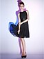 cheap Cocktail Dresses-Fit &amp; Flare Little Black Dress Cute Homecoming Cocktail Party Dress Bateau Neck Boat Neck Sleeveless Knee Length Chiffon Stretch Satin with Sequin Draping 2021