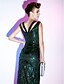 cheap Evening Dresses-Mermaid / Trumpet Sheath / Column Elegant Celebrity Style Sparkle &amp; Shine Formal Evening Military Ball Dress V Neck Sleeveless Sweep / Brush Train Sequined with Sequin 2020