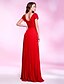 cheap Special Occasion Dresses-Sheath / Column Elegant Prom Formal Evening Military Ball Dress Square Neck Short Sleeve Floor Length Chiffon with Pleats Ruched Draping 2020