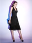 billige Cocktailkjoler-A-linje Lille sort kjole Minimalistisk Elegant Ferie Cocktailparty Kjole Grime Uden ærmer Te-længde Chiffon med Krøllede Folder 2021