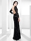 cheap Special Occasion Dresses-Sheath / Column All Celebrity Styles Open Back Formal Evening Military Ball Dress Bateau Neck Long Sleeve Floor Length Sequined with 2021