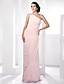 cheap Evening Dresses-Sheath / Column Elegant Dress Prom Formal Evening Floor Length Sleeveless One Shoulder Chiffon with Beading Side Draping 2023