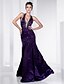 cheap Evening Dresses-Mermaid / Trumpet Open Back Dress Formal Evening Military Ball Floor Length Sleeveless Plunging Neck Satin with Beading Draping 2023